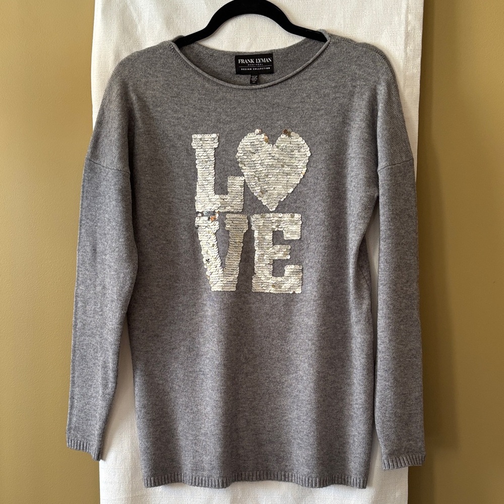 Frank Lyman Design Gray Sequin LOVE Sweatshirt